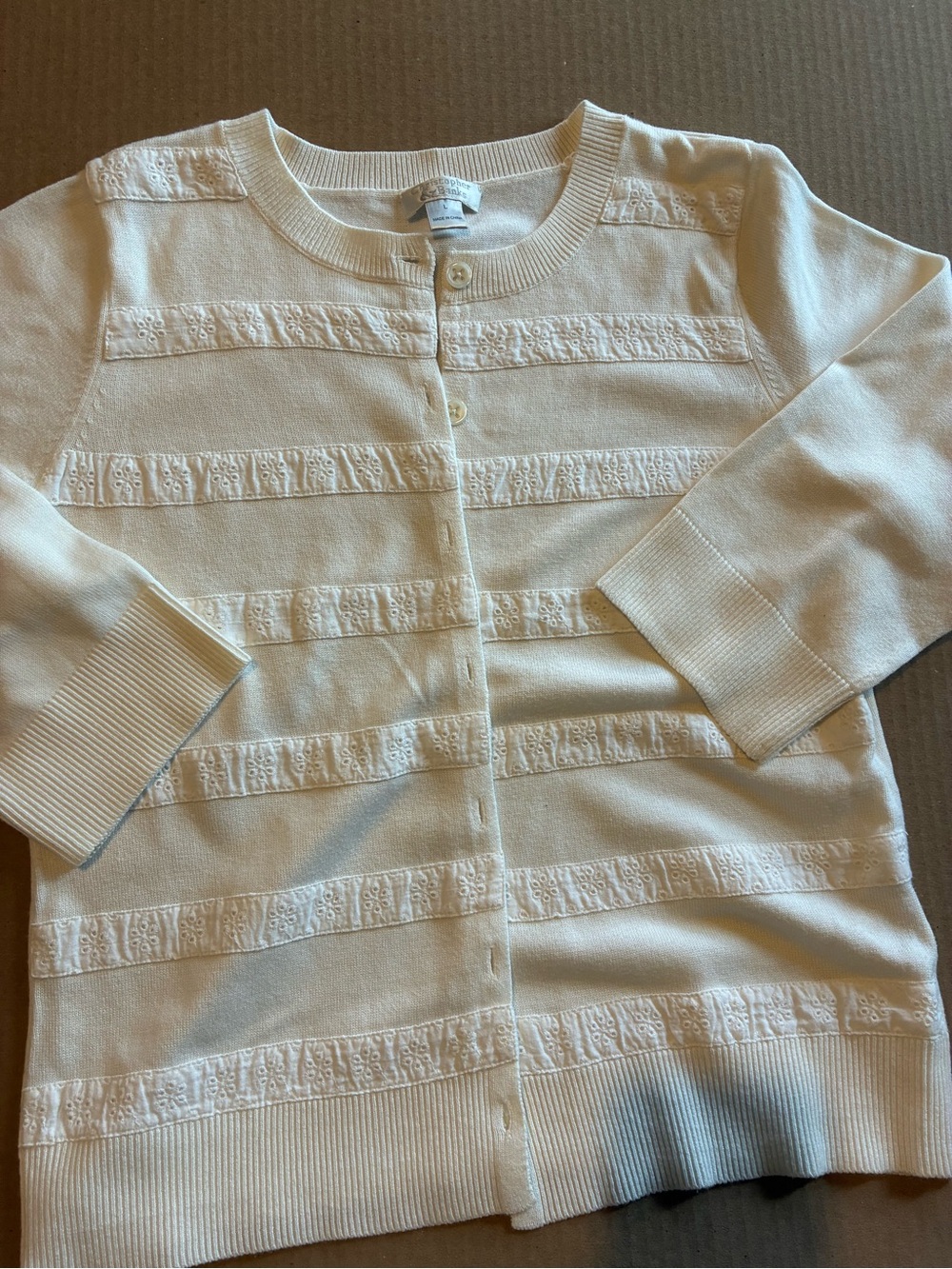 Christopher & Banks Cream Crewneck Button Cardigan